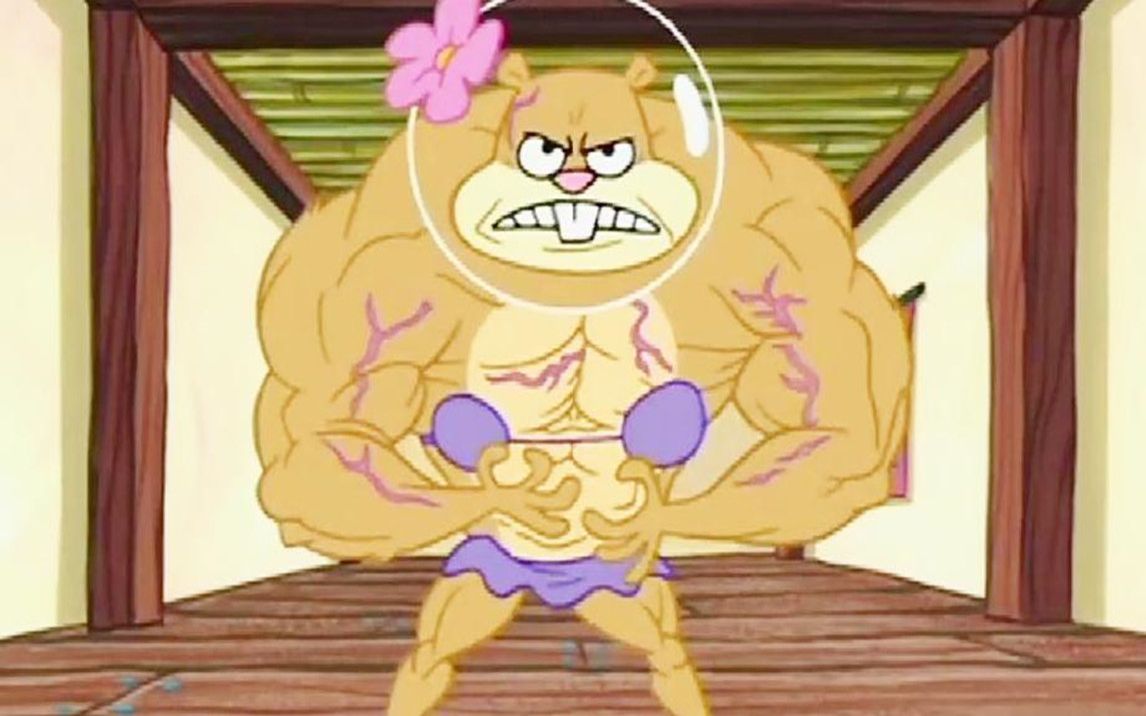 珊迪为了救海绵宝宝,第一次暴露全身的肌肉,她才是空手道大王!