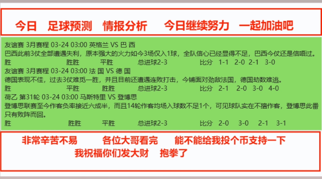 今日 足球预测 情报分析 荷乙 友谊赛 今日继续努力 一起加油 一键三连 支持一下哔哩哔哩bilibili