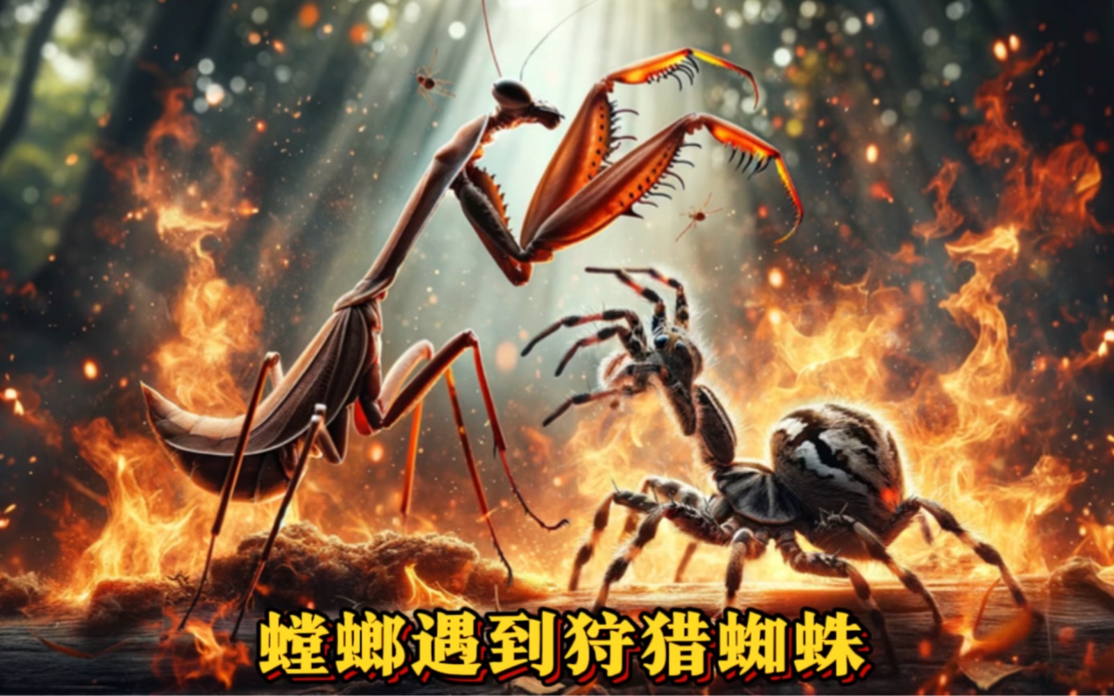 螳螂又碰上了狩猎蜘蛛,拭目以待!