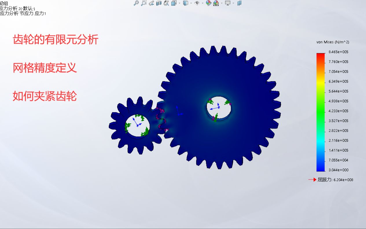 圆柱齿轮的有限元分析,怎样定义夹具,网格大小,带你三分钟学会哔哩哔哩bilibili