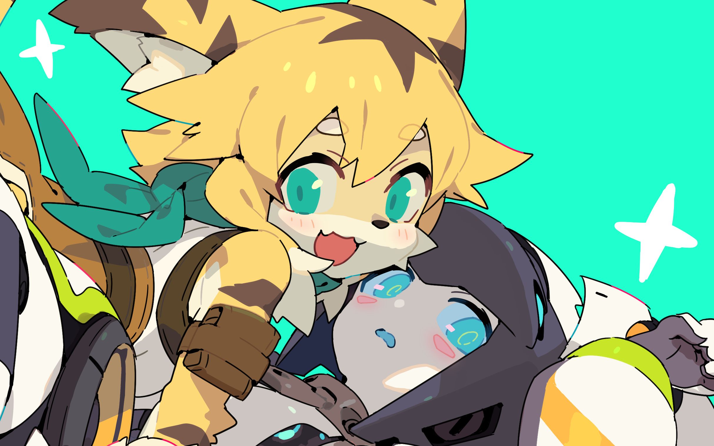 世界弹射物语动态壁纸米娅和蒂亚贴贴-超级无敌pipo-超级无敌pipo