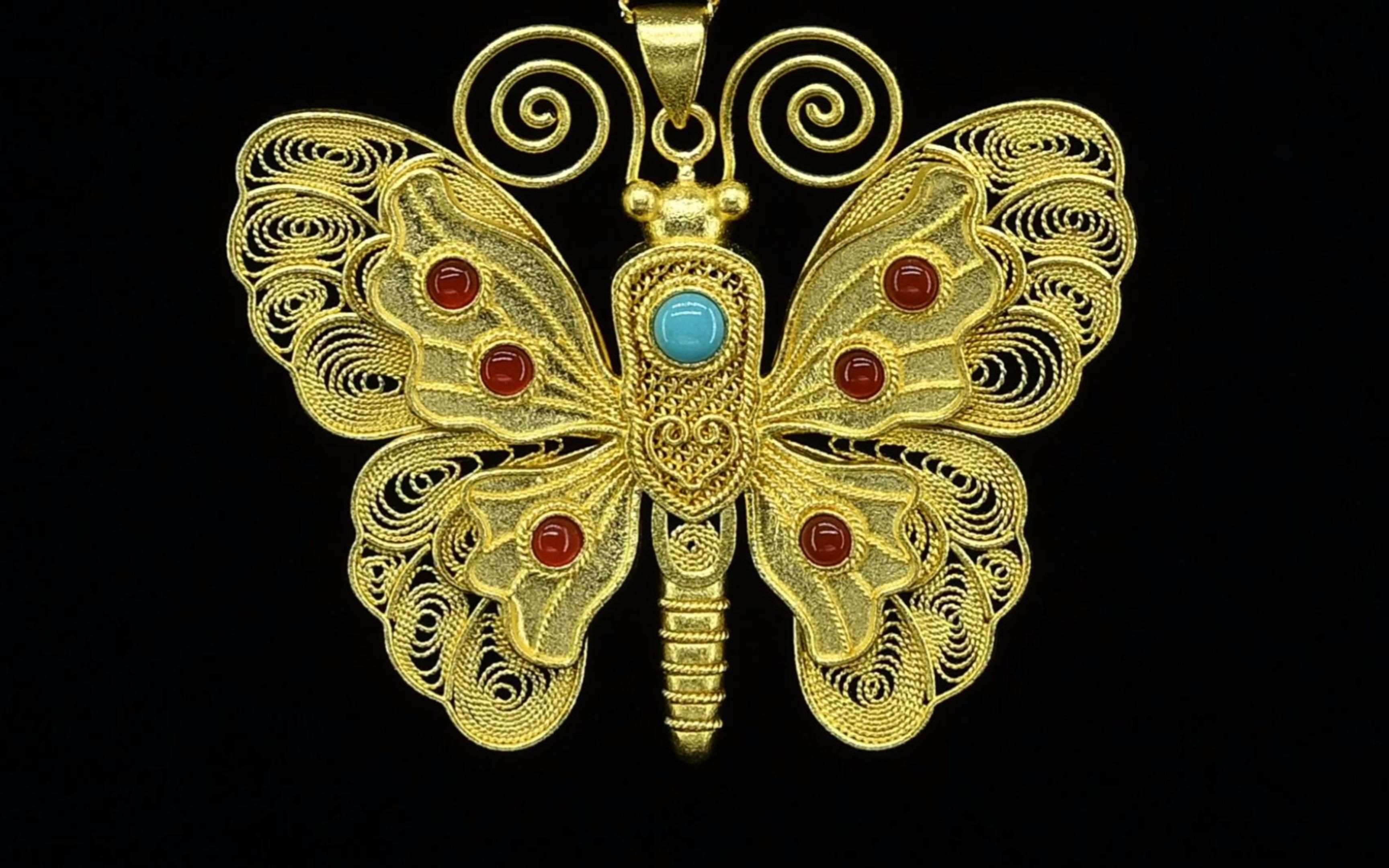 传承手工花丝古法金蝴蝶吊坠_哔哩哔哩_bilibili