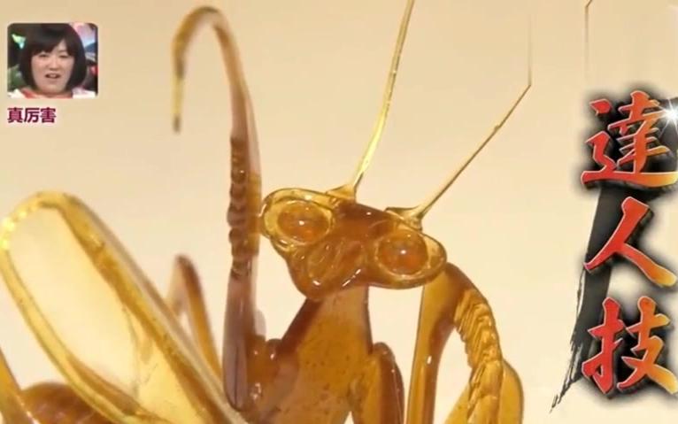 日本明星看到中国大爷做的立体糖画螳螂画出来的时候瞬间被征服