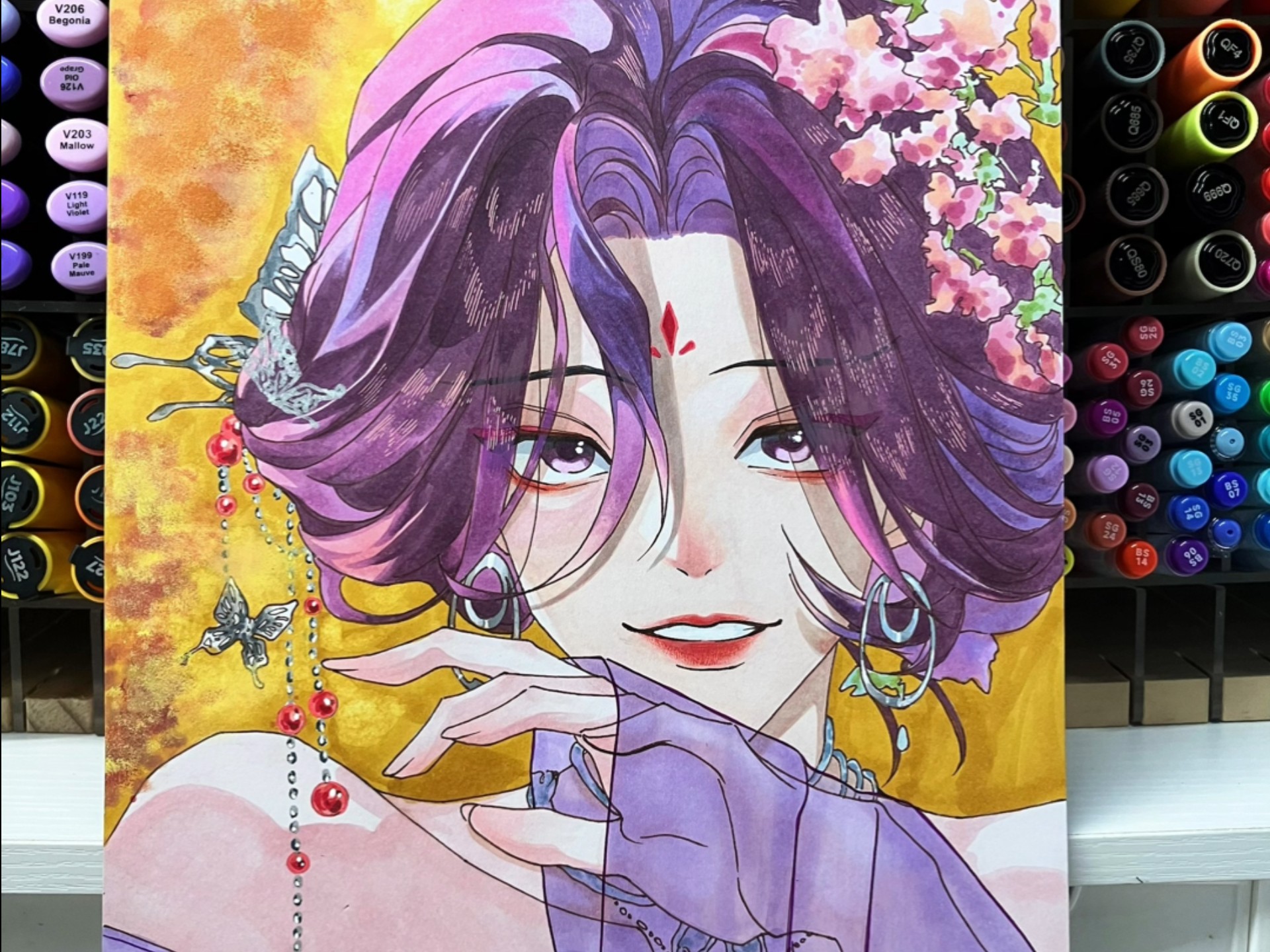 画了好几遍线稿,还是没放弃,还是有点点问题,上色也是废了老大劲了