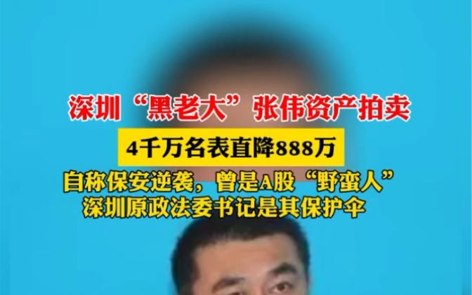 近日#广东深圳 深圳"黑老大"张伟资产拍卖,估值4千万百达翡丽手表直降