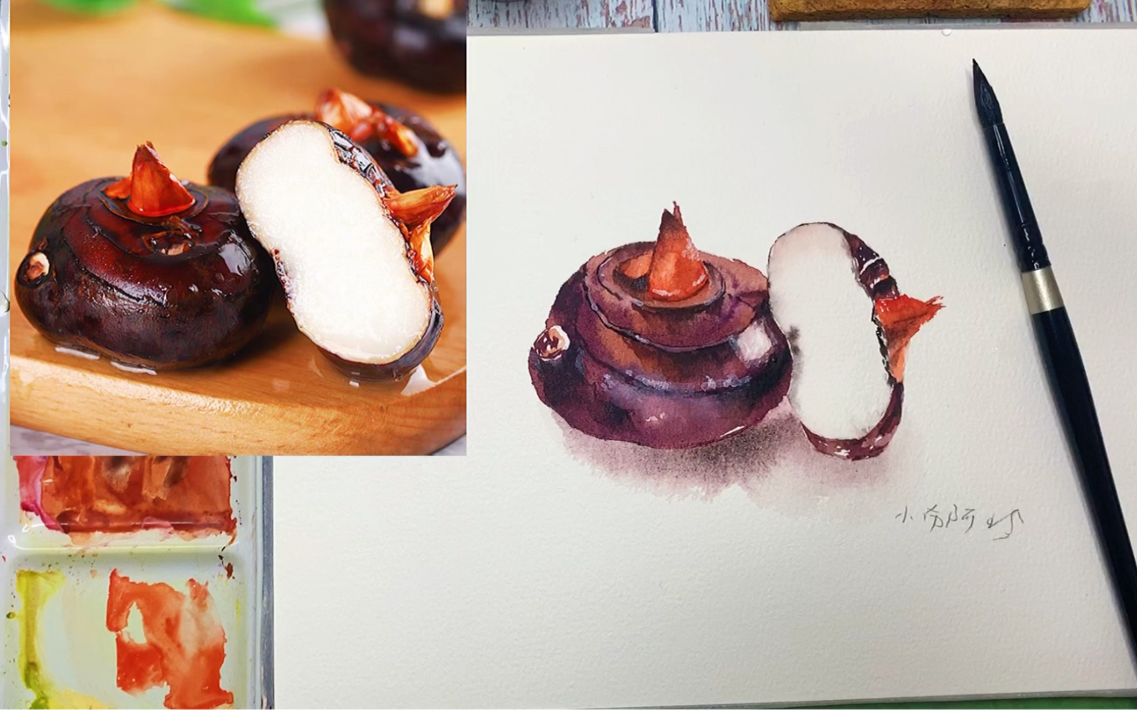马蹄包饺子爽口好吃,马蹄水彩画_哔哩哔哩_bilibili