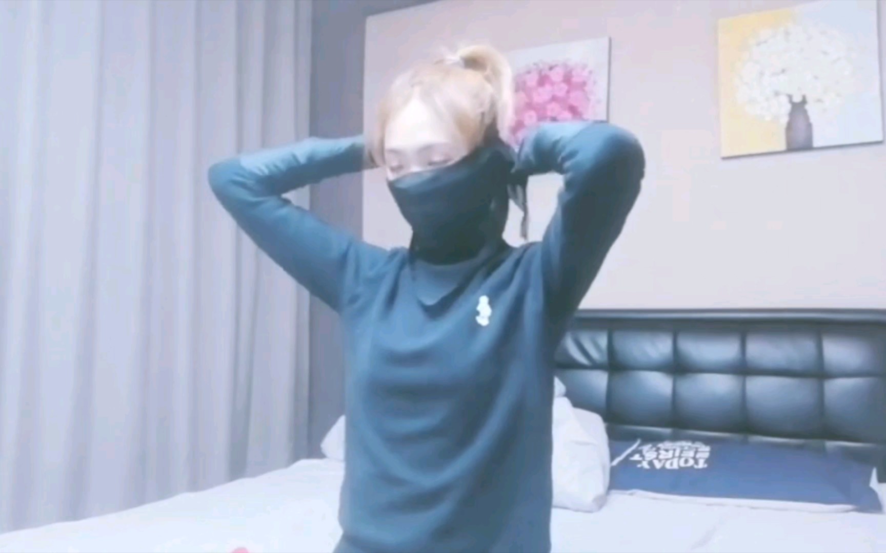 黑色口罩面纱蒙面黑色手套美女