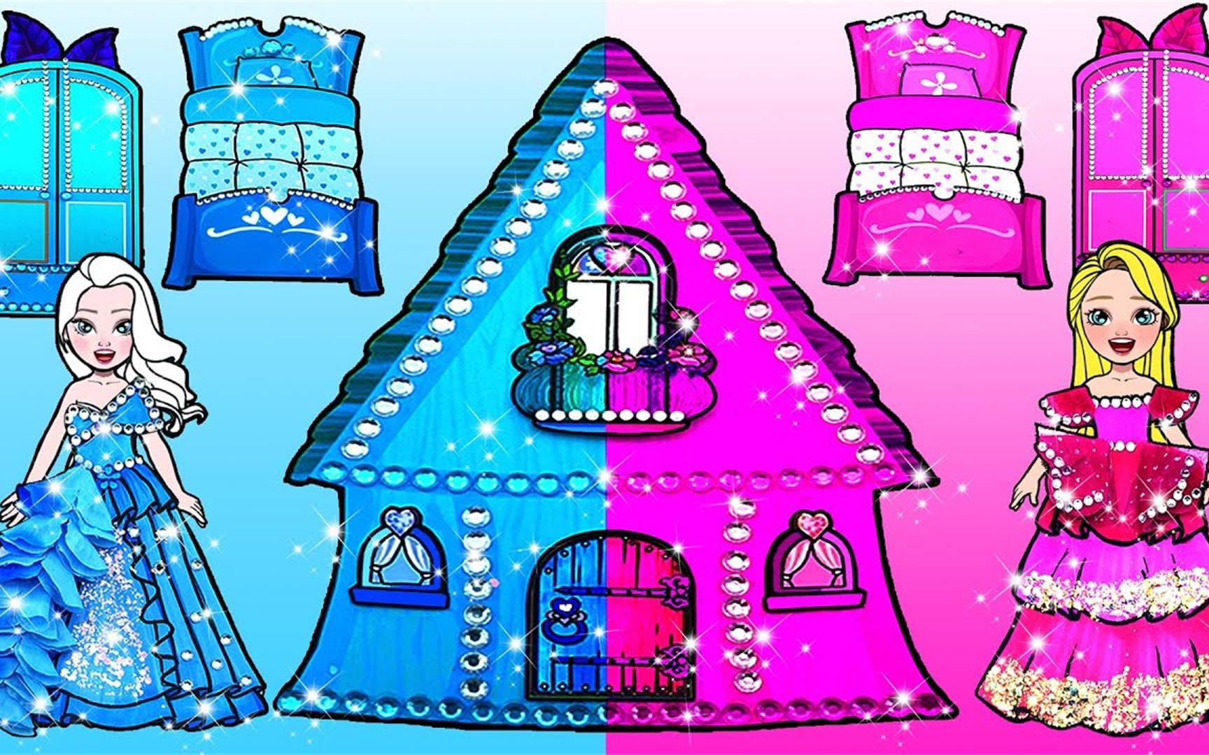 纸娃娃动画:长发vs艾莎公主变装挑战,粉玫瑰裙vs蓝夕颜裙,谁更美?