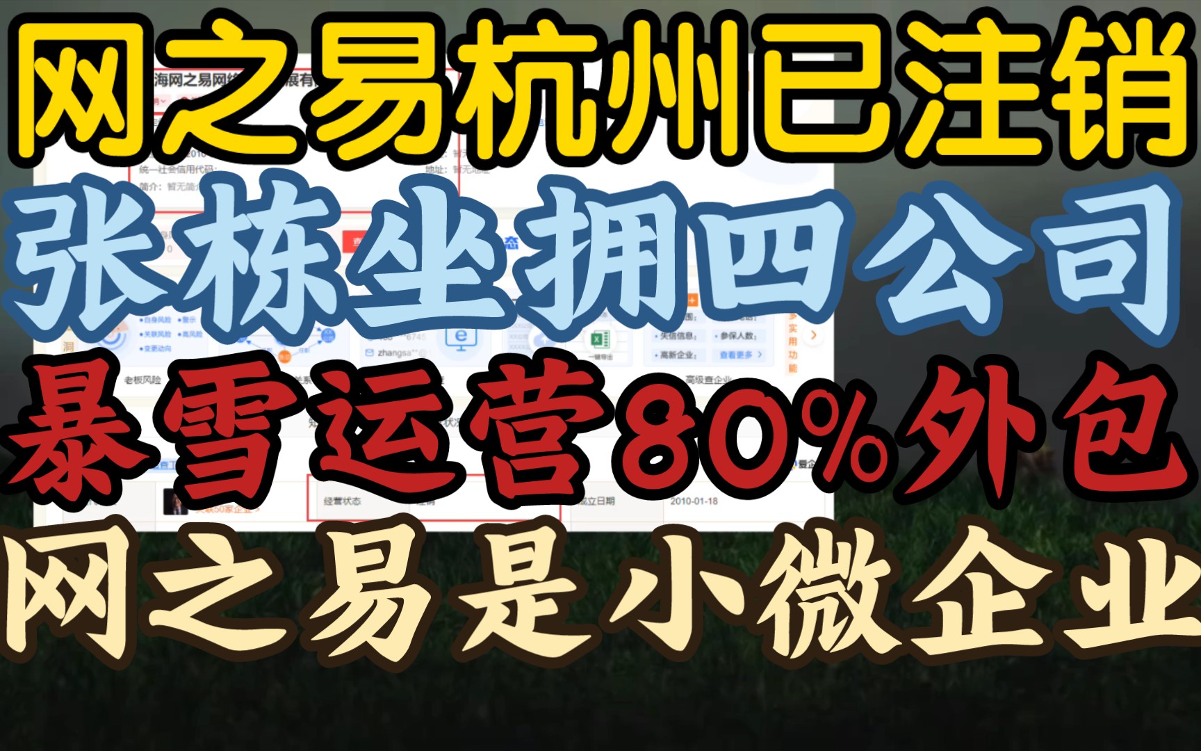 【网之易杭州分公司已注销,张栋是四家公司法人不会失业】《上海网之易竟是小微企业,80%都是外包员工》网络游戏热门视频