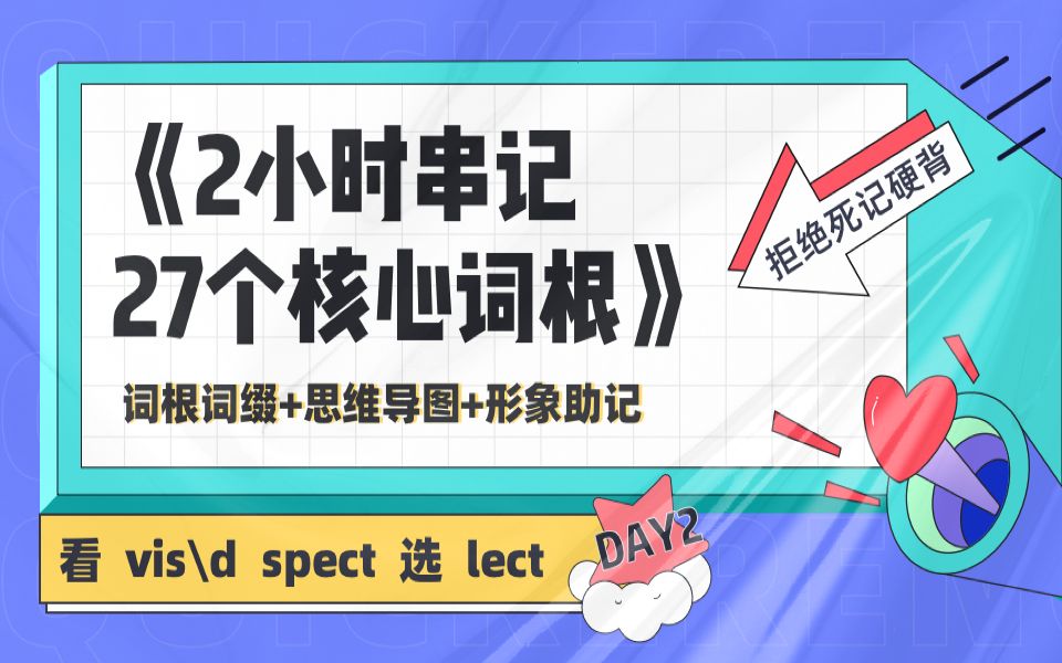 [图]20分钟带你用【词根词缀记忆+思维导图+形象助记】 刷完【高频词根】day2 |  教你快速背考研英语红宝书 、恋词