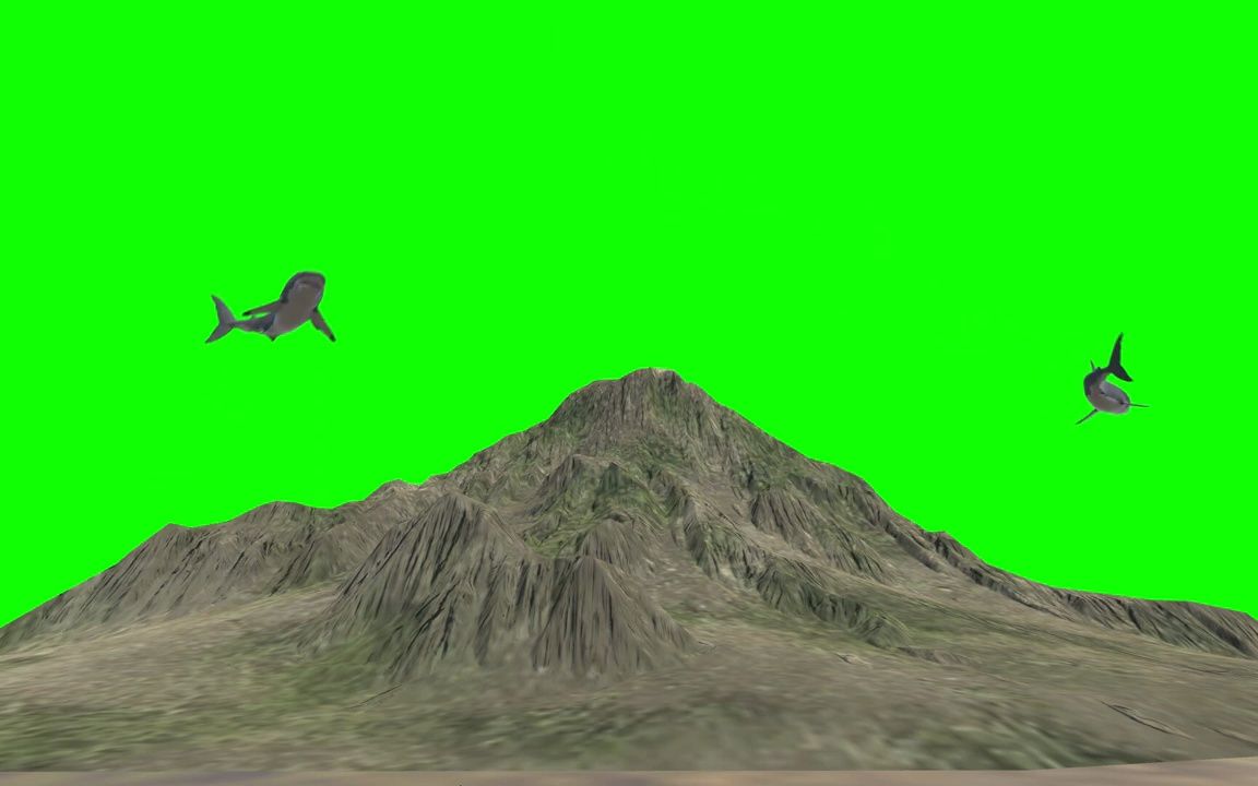 ▏d624 d3d海豚鲸鱼游动鲸鱼特写高山绿屏抠像动态素材视频后期制作