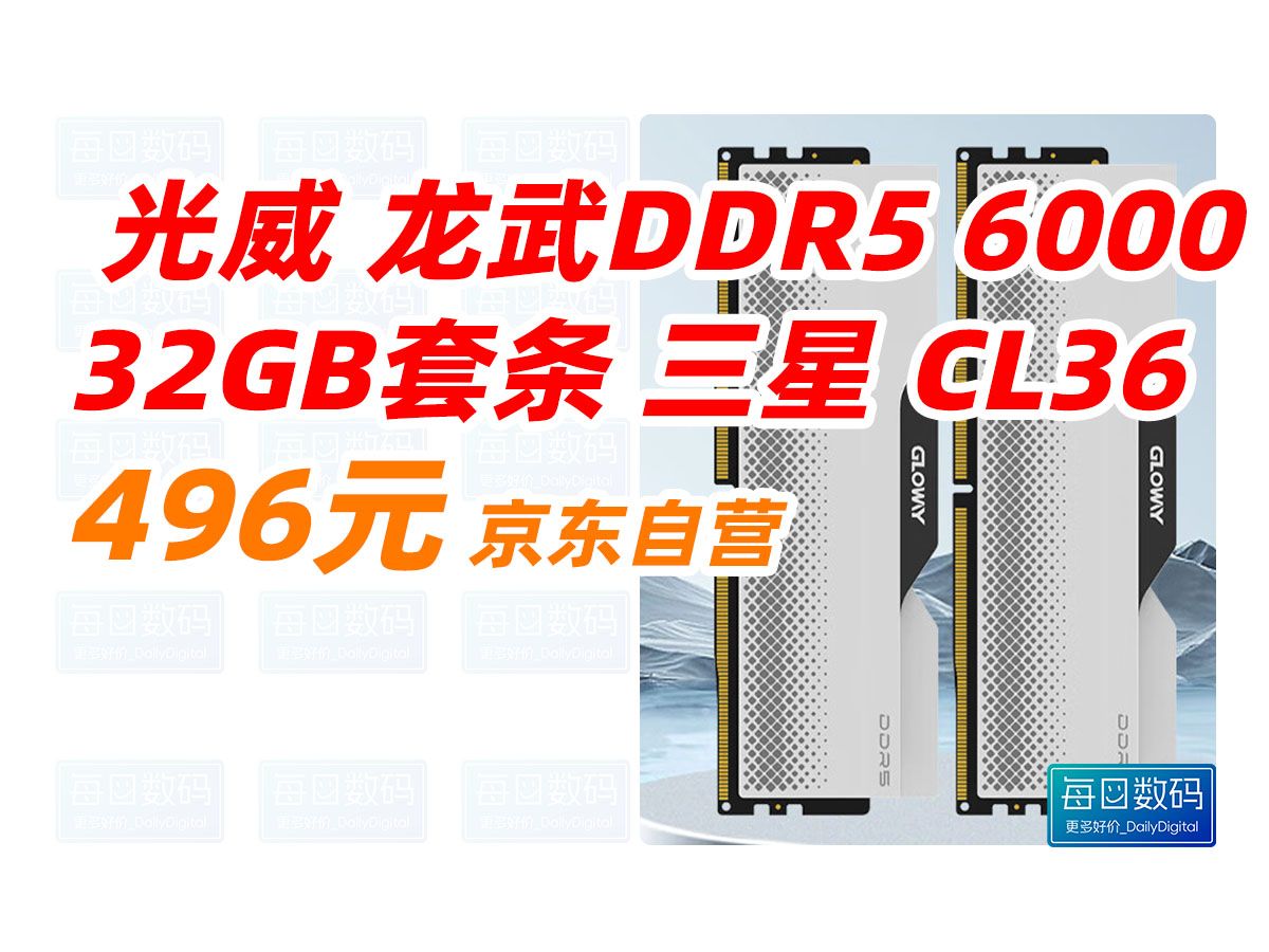 光威(Gloway)32GB(16GBx2)套装 DDR5 6000 台式机内存条 龙武系列 三星颗粒 CL36 496元(2024年9月21日)哔哩哔哩bilibili