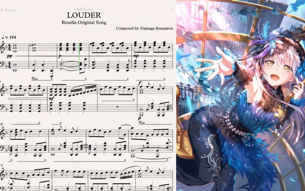 [图]【钢琴/乐谱付】LOUDER-Roselia (full ver.) 【Prinny】