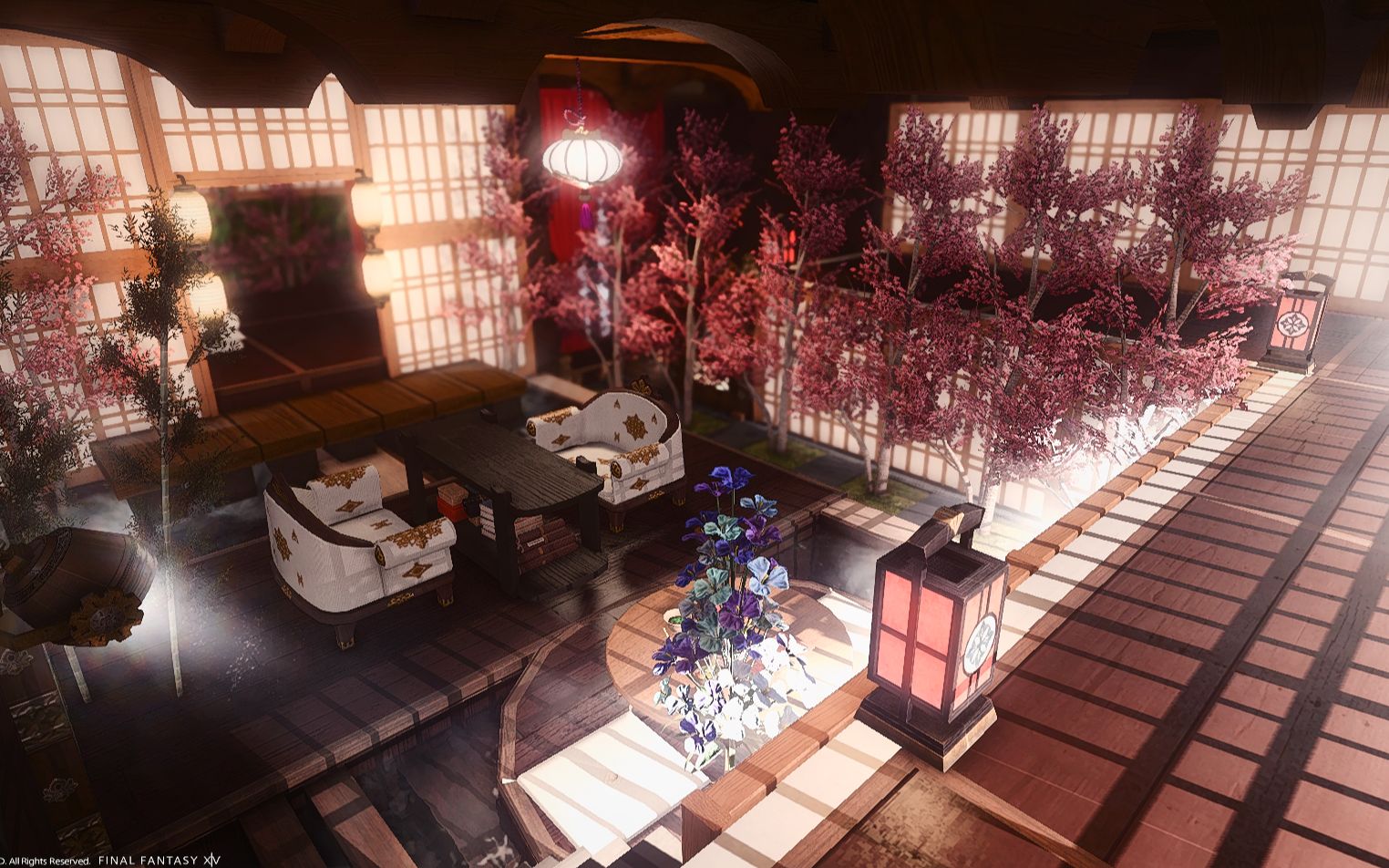 【ff14】ff14装修和风m房下沉式庭院 造景 水上栈道