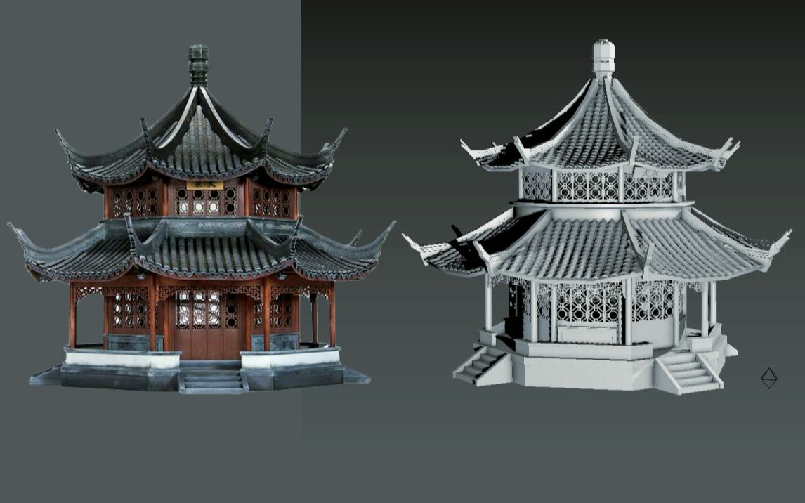 3d建模——零基础古风场景建模,古风天泉阁模型制作