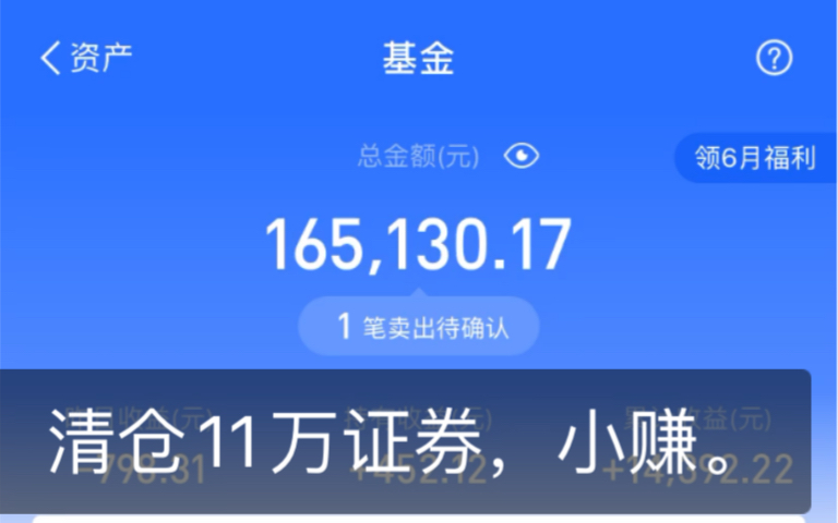 「6月5日」支付宝基金实操分享,今天清仓11万证券,卖出0费率.10天赚了5000左右,知足了.哔哩哔哩bilibili