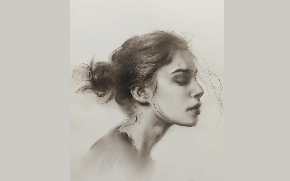 素描过程,侧面女人像