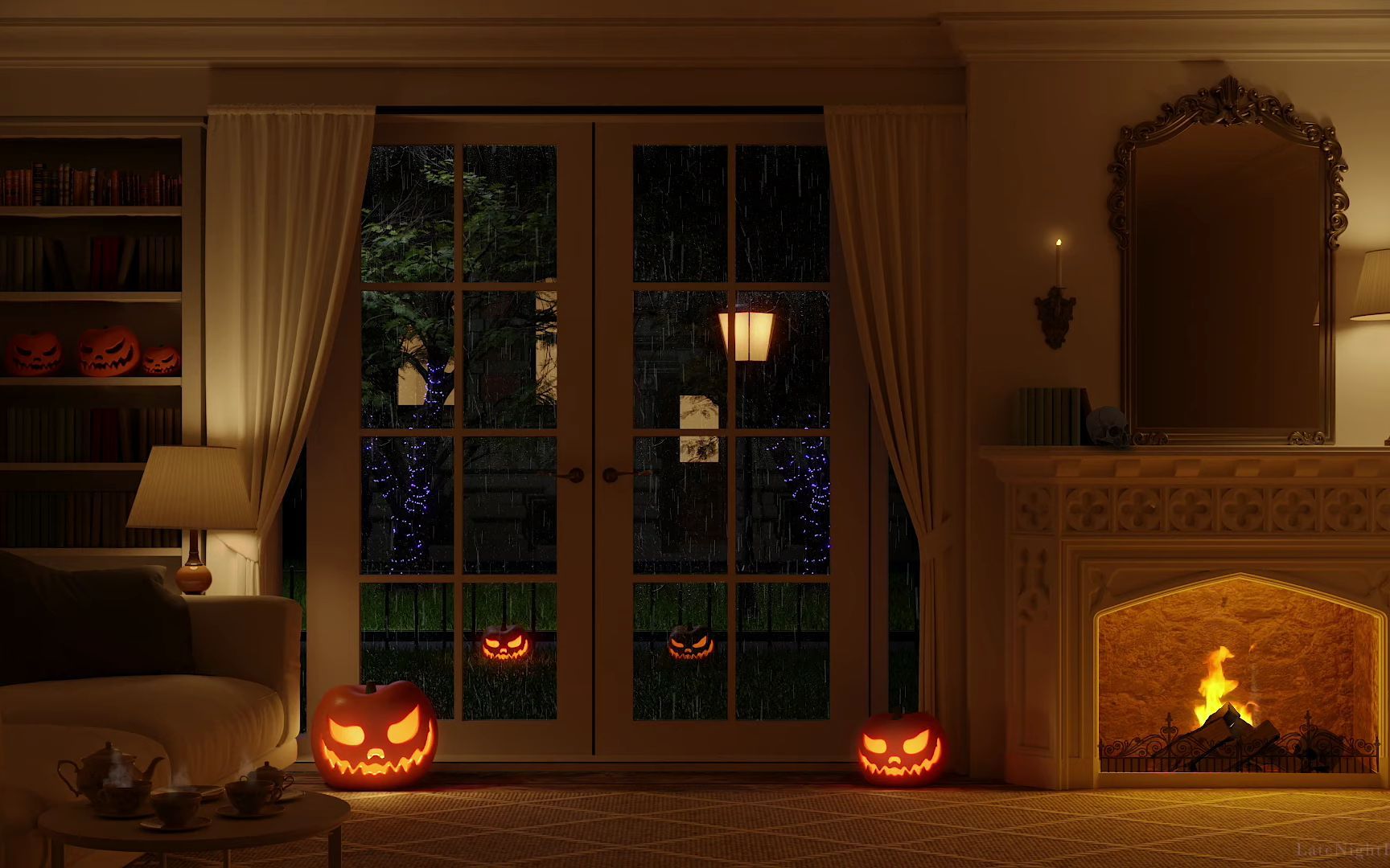 【白噪音|环境音】97在温暖壁炉旁度过万圣节 窗外雨声 壁炉噼啪