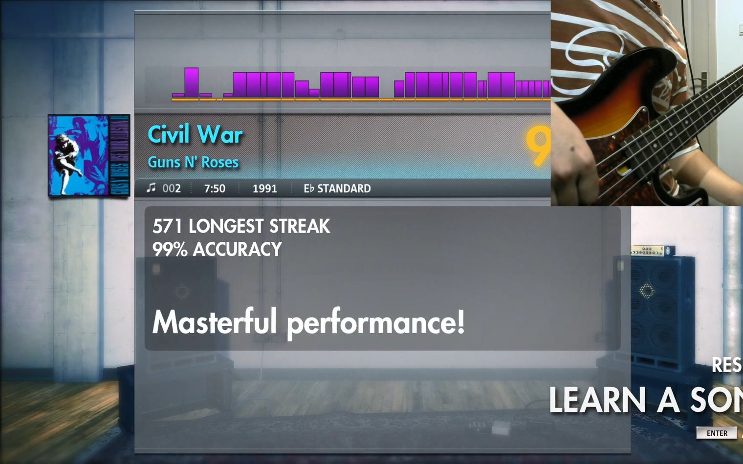 [图]《Civil War》- Guns N' Roses 摇滚史密斯 Rocksmith 初次录制，贝斯准确率99%