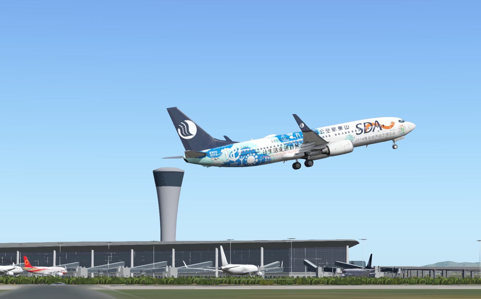 【首航日】山东航空b737-800青岛胶东国际机场霸气起飞_单机游戏热门