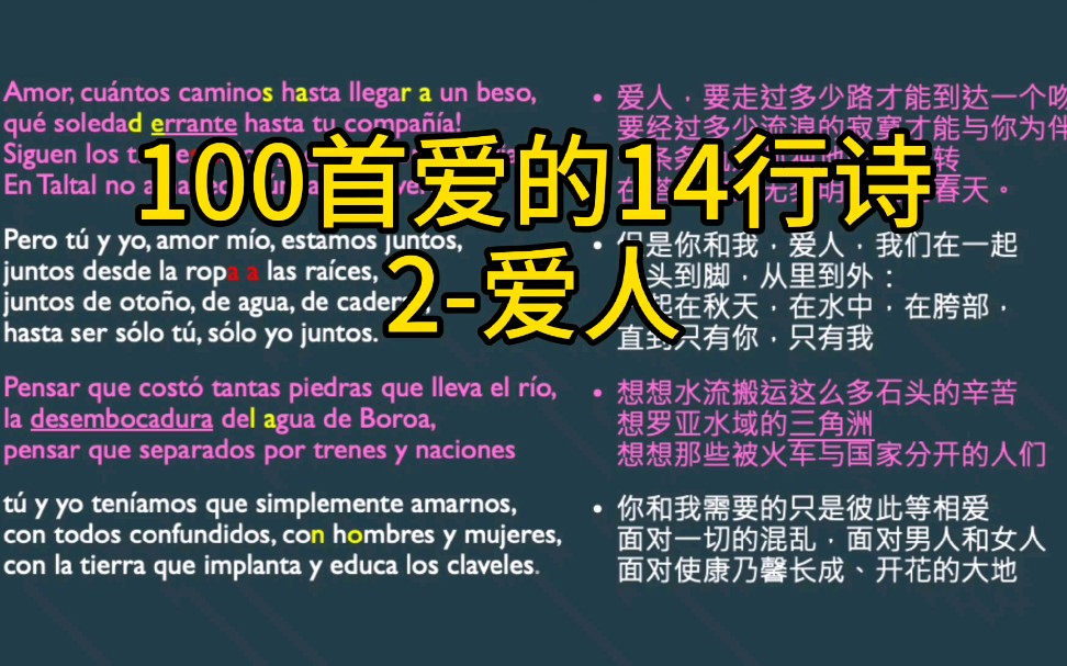 西班牙语读【聂鲁达】100首爱的十四行诗2爱人哔哩哔哩bilibili