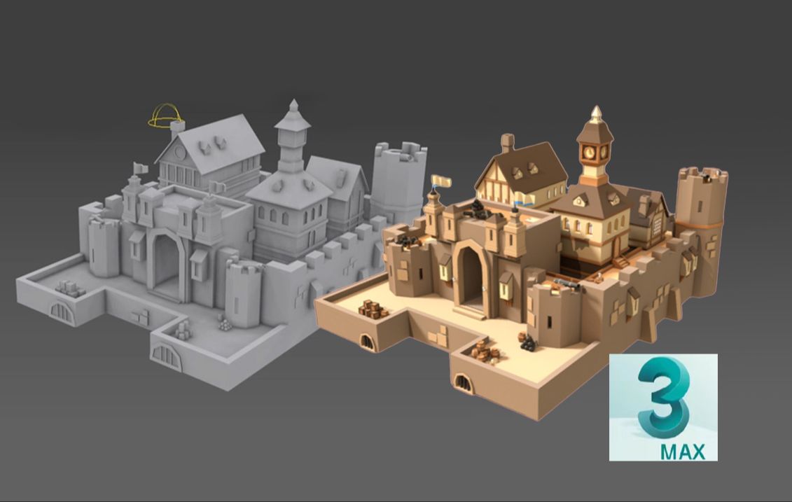零基础也能上手的城堡场景建模,3dmax建模教程讲解,细节超还原