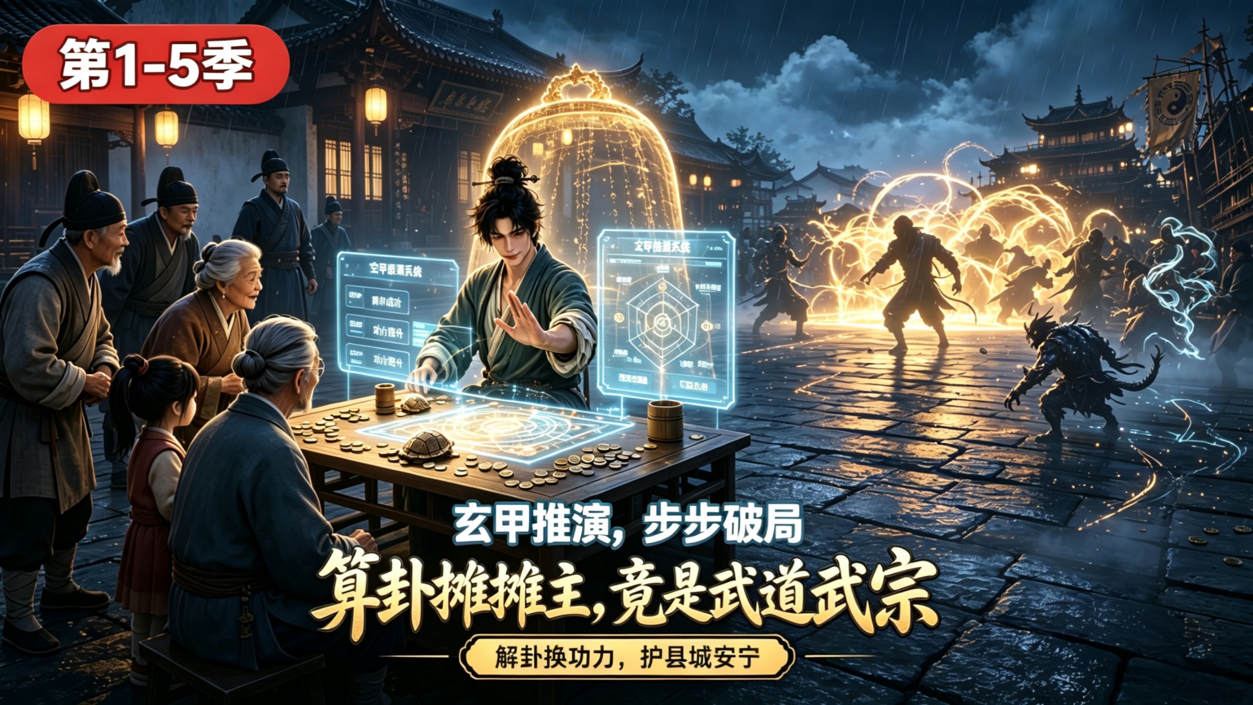 『精品漫剧』1-5季，穿越异界，激活“玄甲推演系统”，在县城摆摊算卦，通过解卦帮百姓解决问题来换取功力。