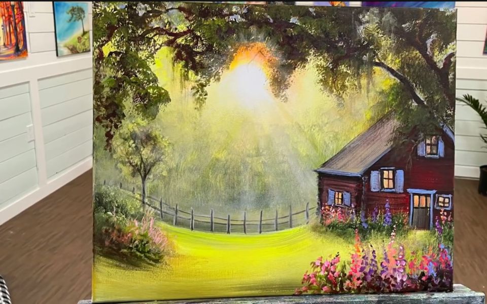 丙烯画教程 草地上的小屋