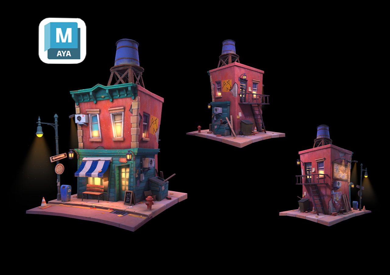 【maya 粉色小房子】一节课新手也可以学会的建模案例教程;建模到上色