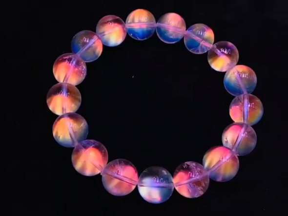 天然马岛月光石手链 颗颗幻彩冰种玻璃体彩虹光 极品月光石幻彩手串