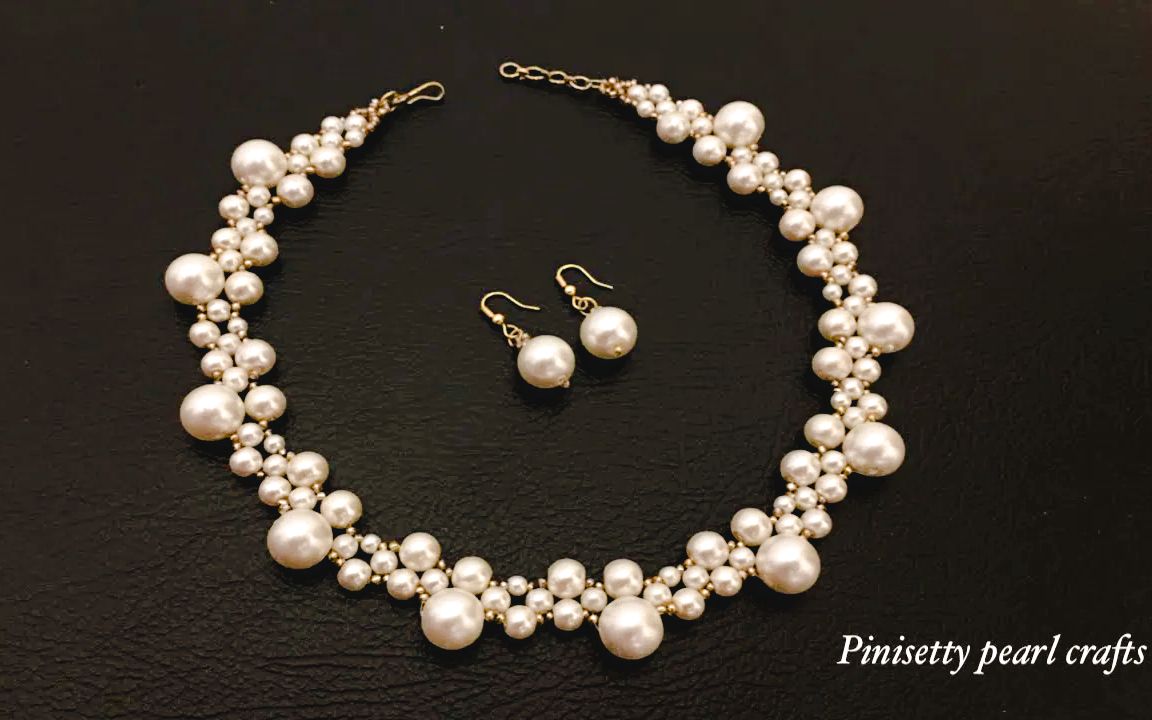 串珠教程-花式珍珠编珠项链(材料尺寸见简介)