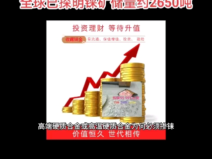 高端硬质合金或高温硬质合金为何必须掺铼全球已探明储量约2650吨,年产量50多吨目前价.格.历史低位,未来有望突破一万一克.哔哩哔哩bilibili