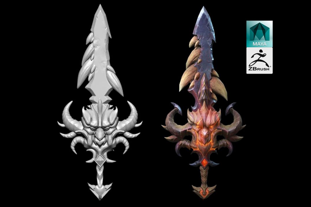 新手必学maya骨剑建模教程!maya中模导入zbrush高模雕刻