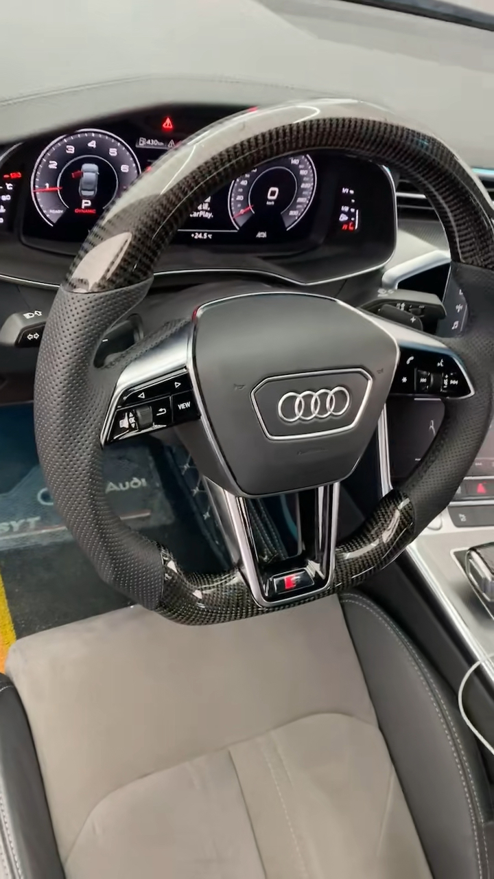 奥迪a6碳纤维方向盘#奥迪