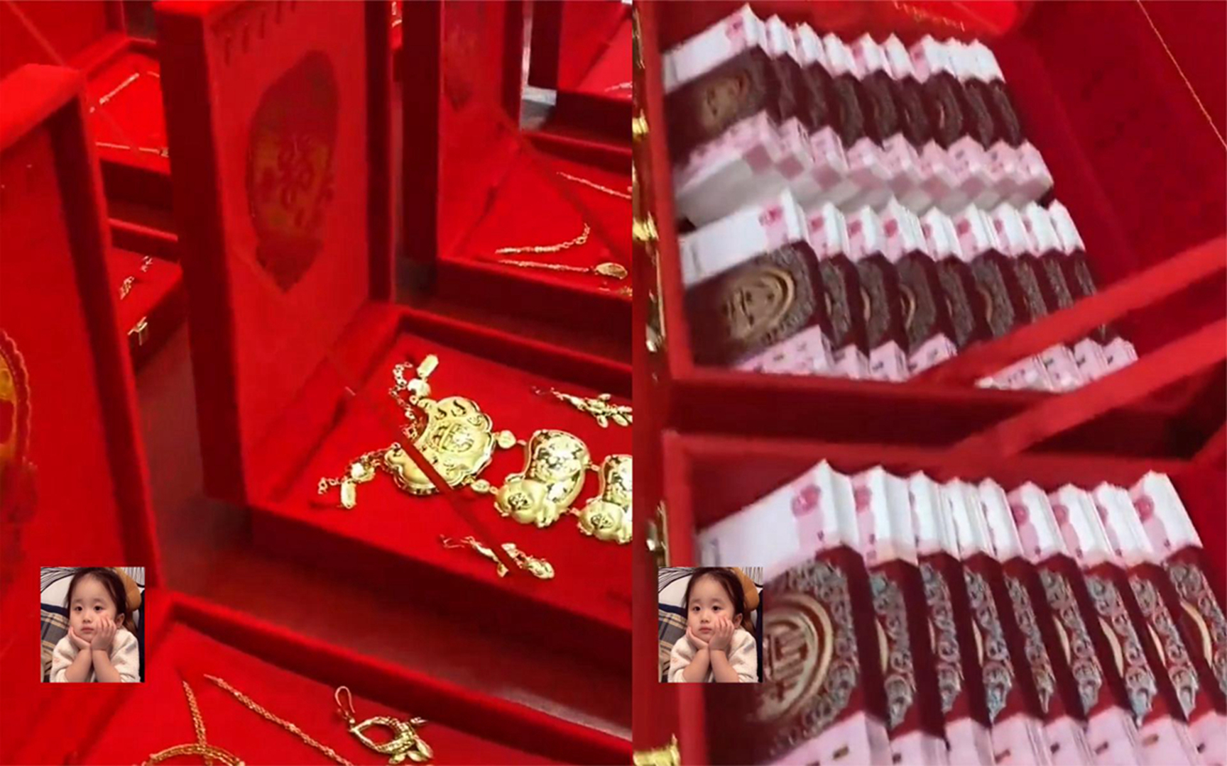 娘家给女儿的嫁妆摆满几大桌,金饰存折房产现金应有尽有:太豪气
