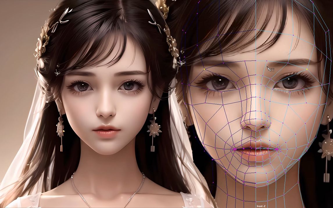 【maya人物建模】次世代ai美女模型制作,超详细女性人头布线技巧讲解