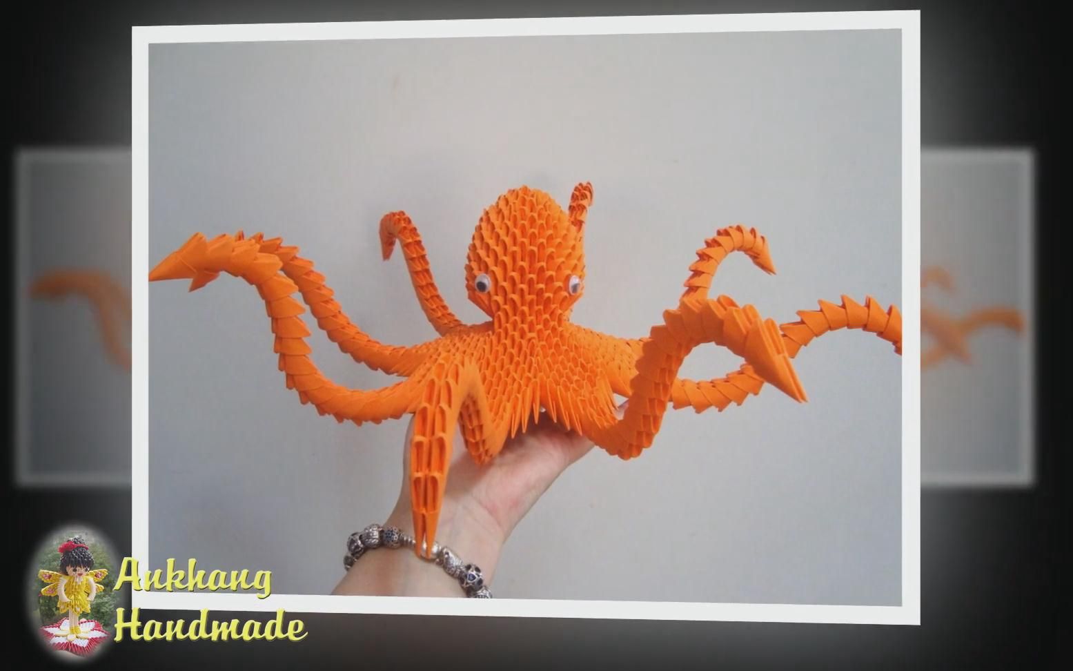 三角插折纸工艺 3d折纸章鱼教程 diy家居展示 纸章鱼 家居装饰 创意