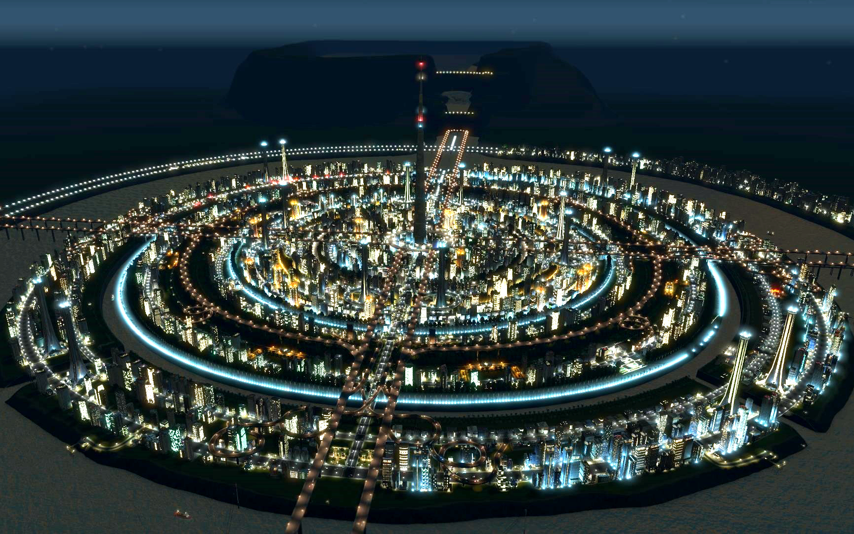 超美夜景玩家都市天际线打造大气圆形城市百里浪