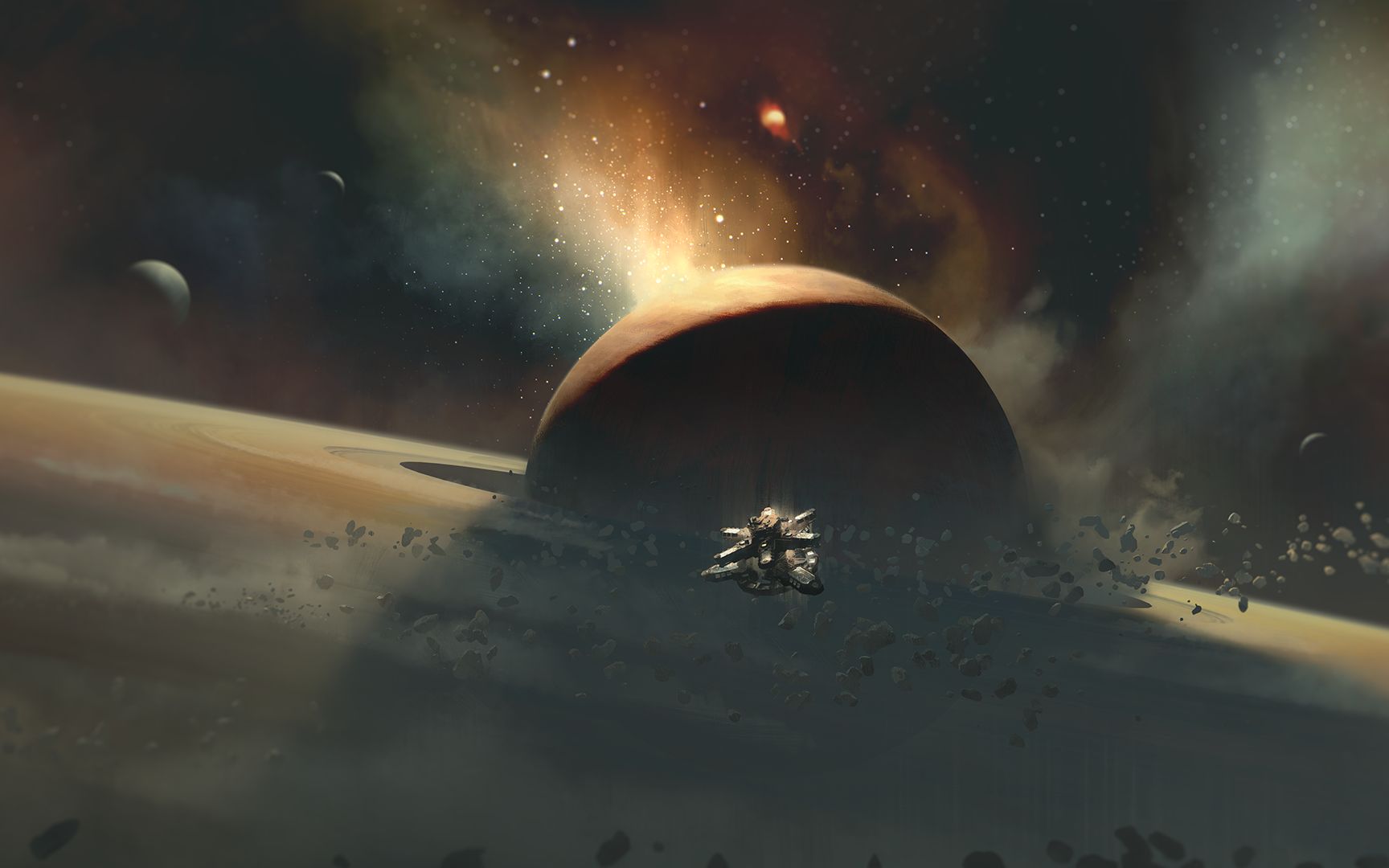 群星 飞船在有星环的行星小行星带中