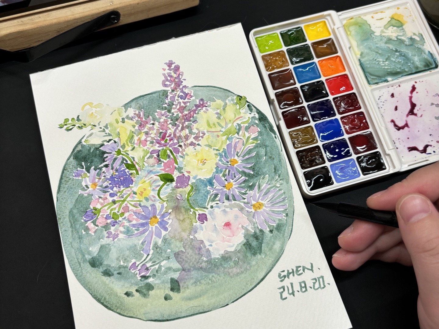 三分钟热度自学画画能坚持多久04shen 水彩花卉 水中月镜中花 绘画