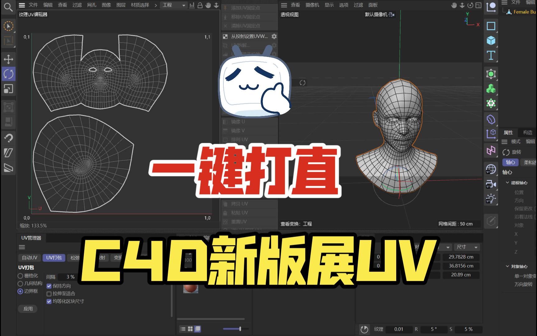 [图]【C4D展UV】C4D新版自带系统展UV，一键打直