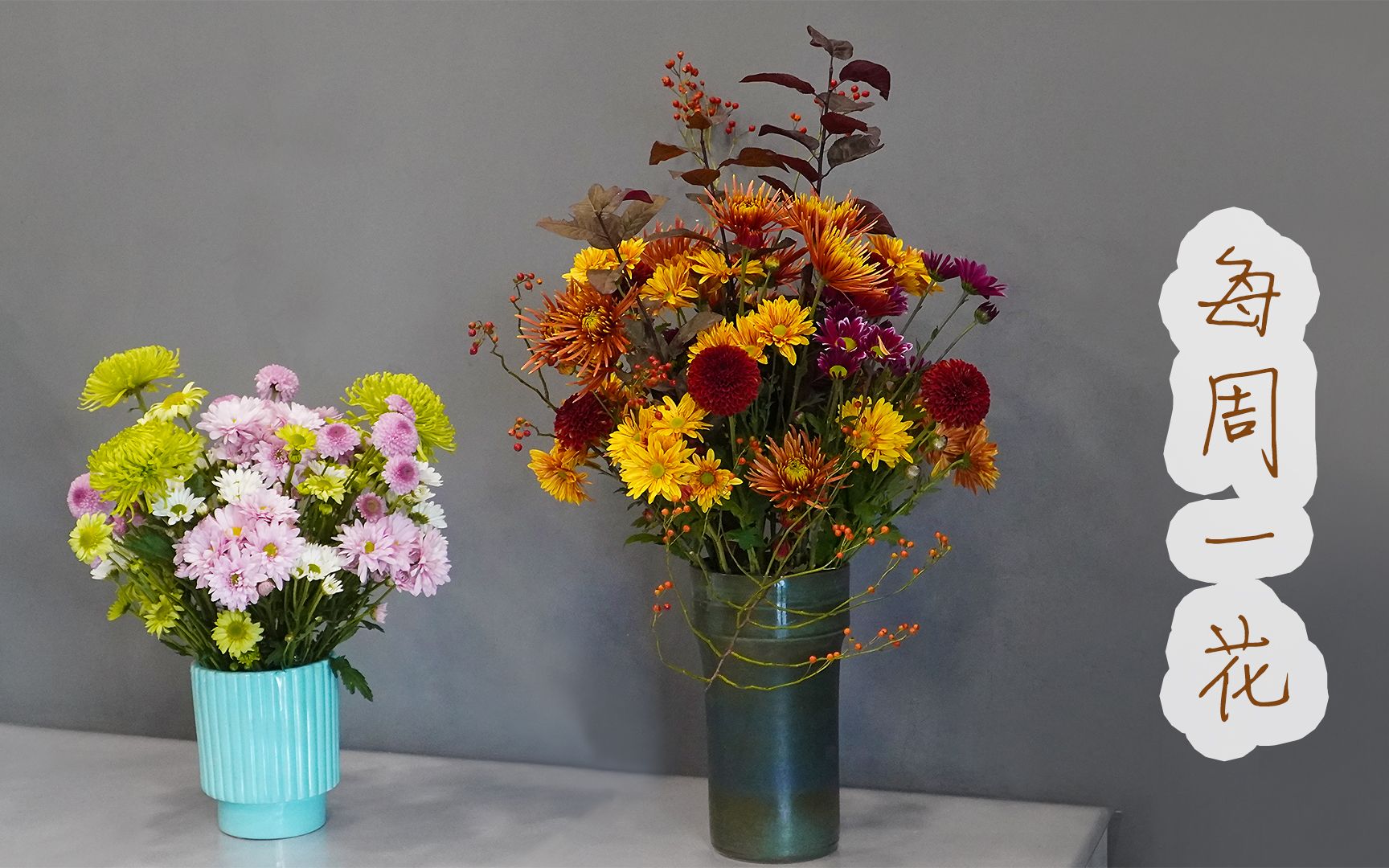 【大叔说花】每周一花162/乒乓菊小菊秋色系插花/家庭生活居家花瓶