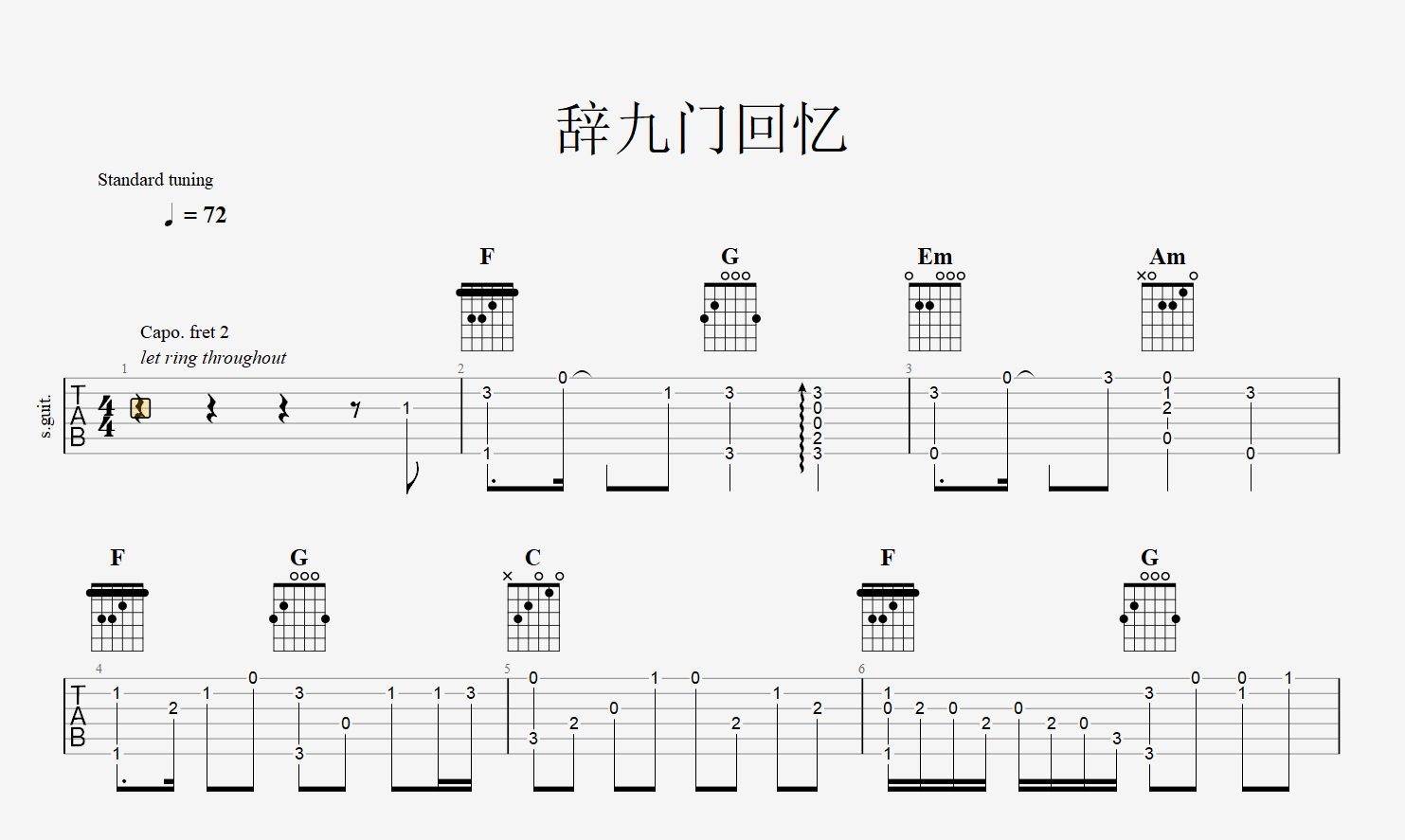 【吉他谱】《辞九门回忆》