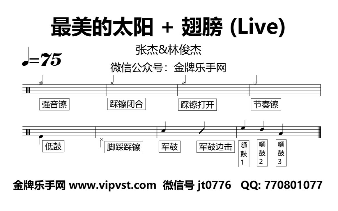 【金牌乐手网】1334.张杰&林俊杰  最美的太阳+翅膀 (Live) 鼓谱 动态鼓谱 无鼓伴奏 drum cover哔哩哔哩bilibili