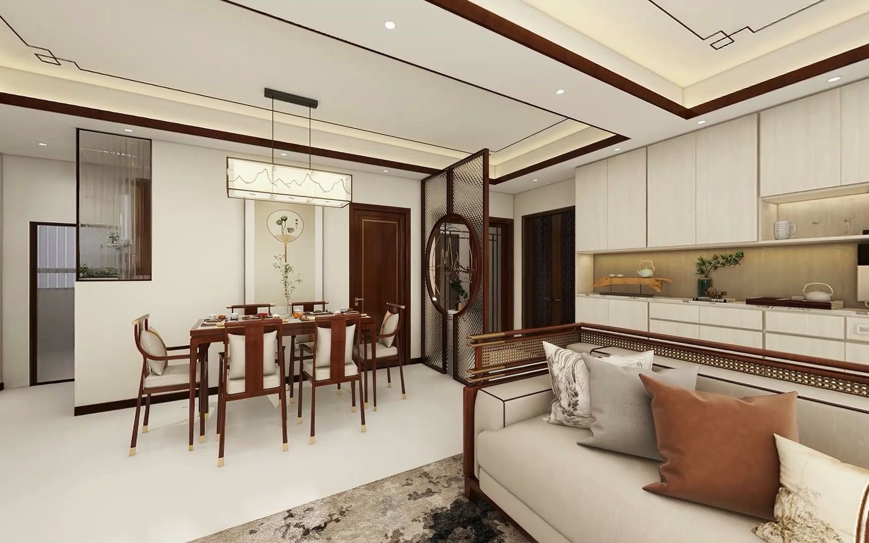 大户型新中式客餐厅效果图