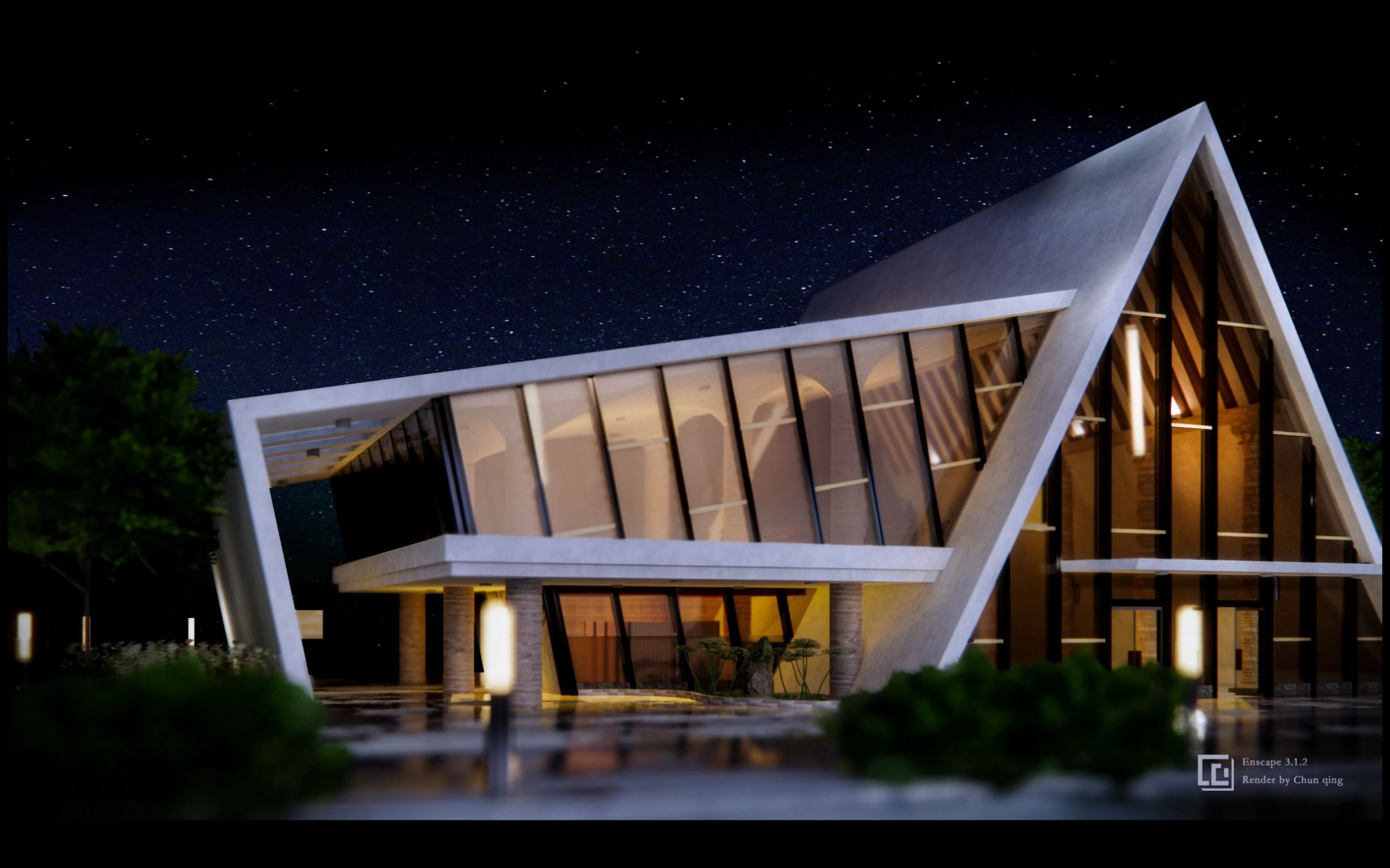 夜景建筑外观渲染