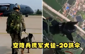 Скачать видео: 羡慕狗狗！空降兵携军犬运-20跳伞