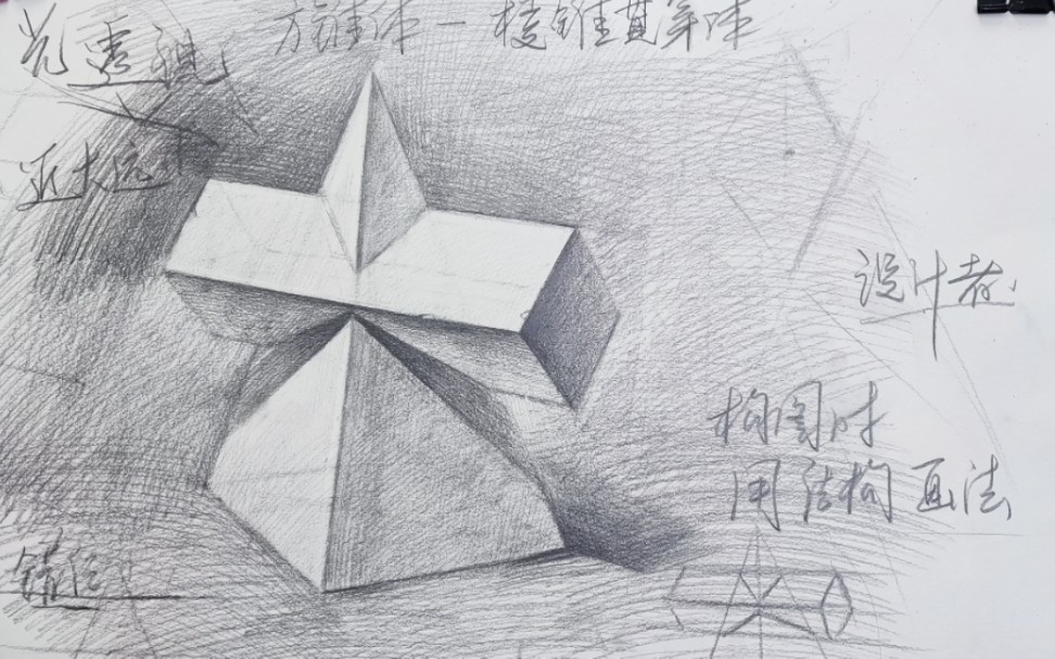 初学素描入门课(十)——四棱方锥贯穿体的画法哔哩哔哩bilibili