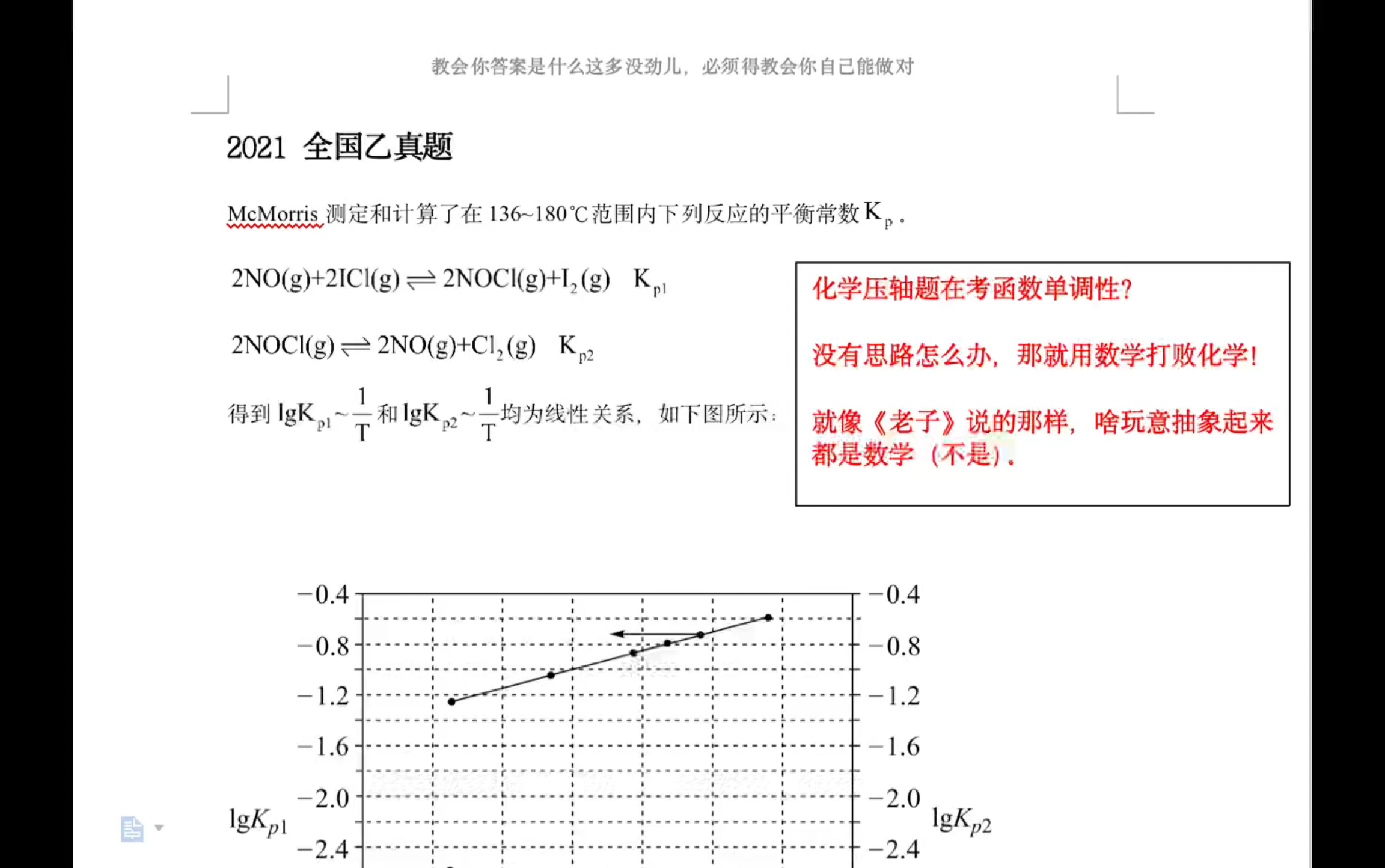 [图]反勒夏特列原理与函数思想的应用，2021全国乙讲解