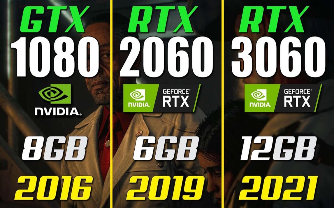 [图]GTX 1080 vs RTX 2060 vs RTX 3060  显卡对比（1080P分辨率测试，CPU为i7-10700K） 1080P 60帧视频